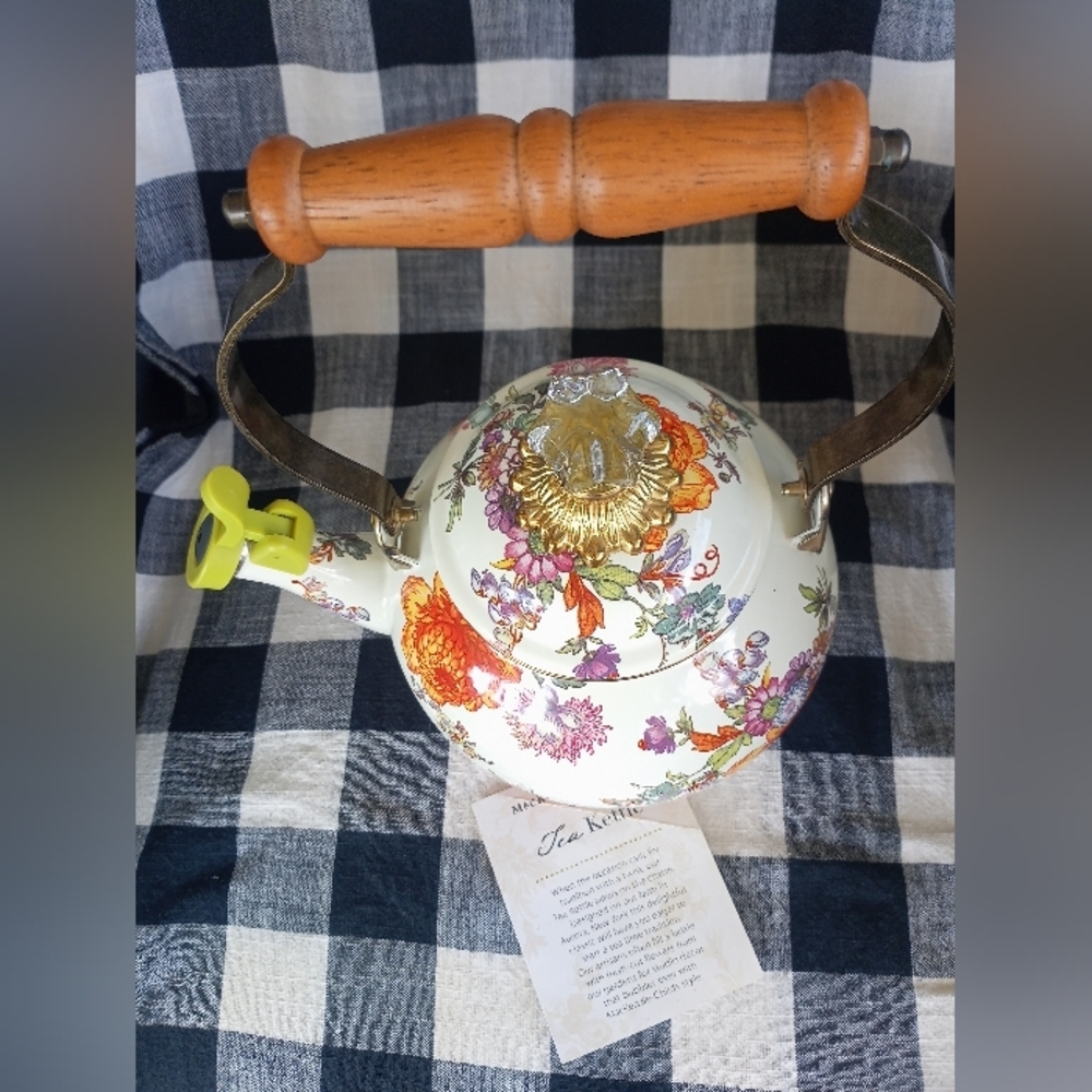 Mackenzie Childs Flower Market White Whistling Tea Kettle - Picture 8 of 9